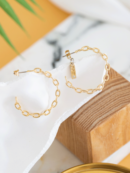 Medium chain round earrings_ gold, silver